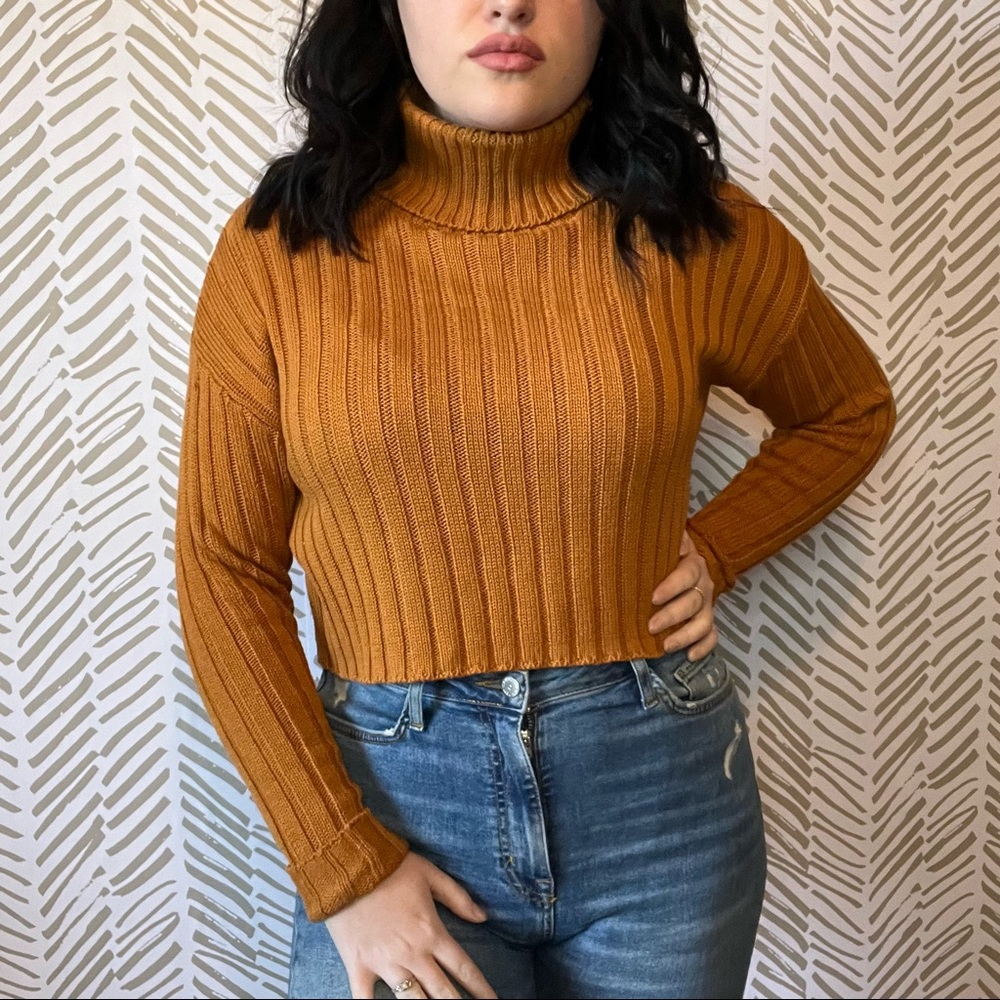 Orange/Brown TurtleNeck Cropped Sweater